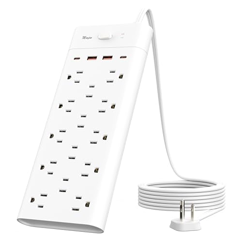 Maxpw Power Strip Surge Protector Outlet Extender with 14 Outlets and 4 USB Ports (2 USB C), 6 Ft Extension Cord & Flat Plug, 1700 Joules, Wall Mount for Home, Office, Dorm, White