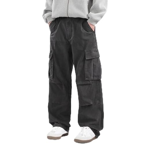 Mens Baggy Cargo Pants Casual Loose Fit Elastic Waist Cotton Cargo Pants Outdoor Streetwear Y2K Pants with Pockets