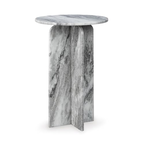 Signature Design by Ashley Keithwell Accent Table, All‑Marble with Sculptural Design, Gray and White Natural Stone Table, 15" W x 15" D x 23.13" H