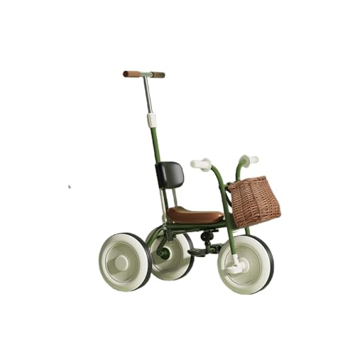 WXQ三輪車 子供乗せ自転車 キックバイク 三輪車 手押し棒付き子供自転車 おしゃれ 1歳-6歳 コンパクト 自転車 おもちゃ 乗用玩具3輪 調節可能なシート 軽量 組み立て簡単 誕生日プレゼント お祝いギフト (グリーン,バックレスト+フットペダル)