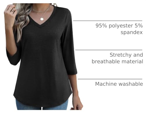 Image of Zeagoo Womens Blouse Casual 3 /4 Length Sleeve V Neck Basic T-Shirts Spring Summer Cute Tunic Tops Business Work Tees
