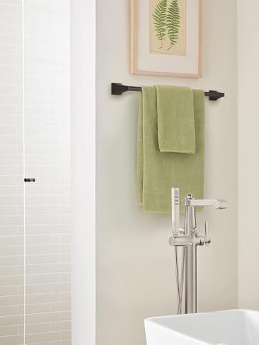 Image of Amerock Mulholland 24 inch Oil-Rubbed Bronze Towel Bar | Decorative bathroom hardware in durable Zinc /Stainless Steel construction; mounting hardware included for easy installation