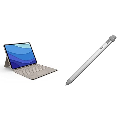 Logitech Combo Touch Detachable Backlit Keyboard Case Sand for iPad Pro 12.9-inch (5th, 6th gen - 2021,2022) Crayon Gray Digital Pencil for All iPads (2018 Releases and Later)