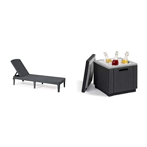ALLIBERT Sunl Ounger pour Bain de Soleil, Graphite/Gris, 58 x 187 x 29 cm & 218759 Glacière/Table d'appoint Ice Cube Gris