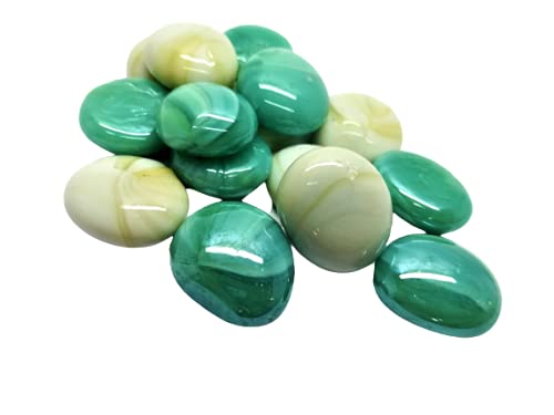 OMI Mixed Green (Firozi) and White Opaque Round Glass Pebbles, Vase fillers Stone, Bead for Decorative vase, Fountain, Table, Aquarium (400g - Approx 55 Pieces)-image-15