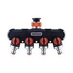 GRIFEMA GE1401-4 Garden Hose Splitter 4 Way, Double Tap Distributor, 3/4" and 1/2" Tap, Orange / Black