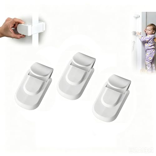Child Proof Door Lock, Out of Reach Anti-Defeat Child & Pet Safety Lock, Tool & Glue Free Easy Install Durable Baby Safety Device for Indoor Bedroom, Bathroom, Closet & Pantry Household Doors (3)