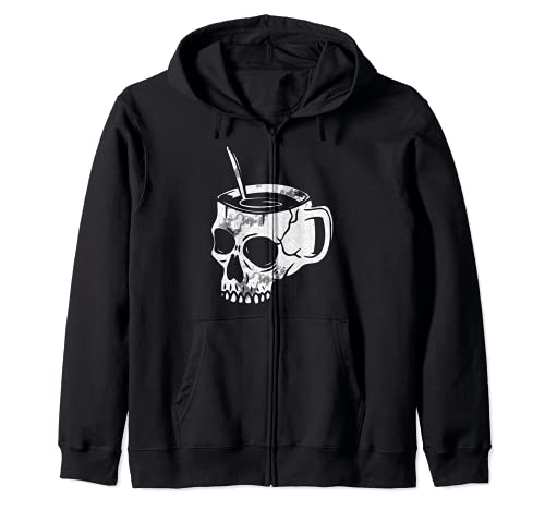 Disfraz de calavera de cabeza de café perezoso Halloween Skeleton Huesos Sudadera con Capucha