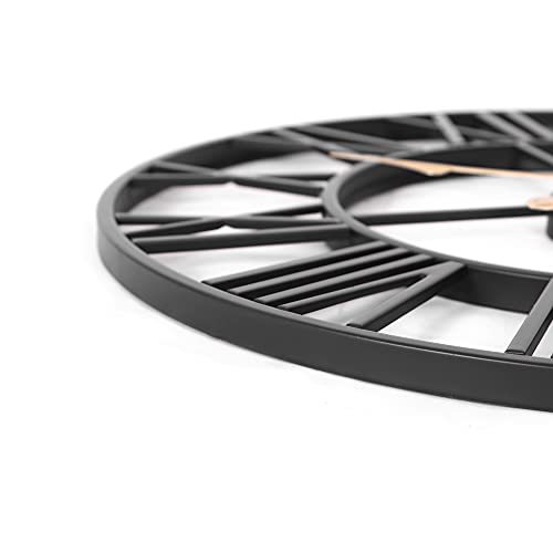 Abaseen Large Wall Clocks for Living Room Modern Decorative, Skeleton Clock Roman 3D Clear Numbers Easy to Read Round Analogue Wall Clock Battery Operated (Black Metal with Golden Needles 60cm)… - Image 5