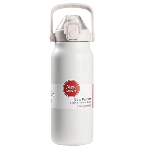 Hlagmix Botella de agua deportiva aislada – Jarra hidratante de acero inoxidable – Taza a prueba de fugas, jarra portátil de 1300 ml para acampar diario, hidratación, beber al aire libre, viajes
