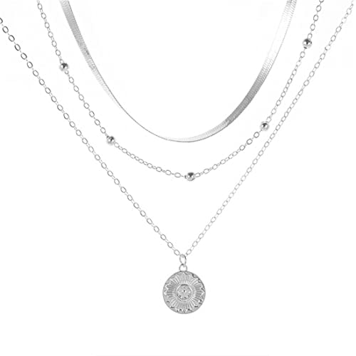 MenYiYDS Collier en couches, bijoux en perles de style bohème pendentif en argent pour femmes filles (argent) Cover