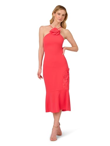 Adrianna Papell Women's 3D Flower Halter Midi Dress