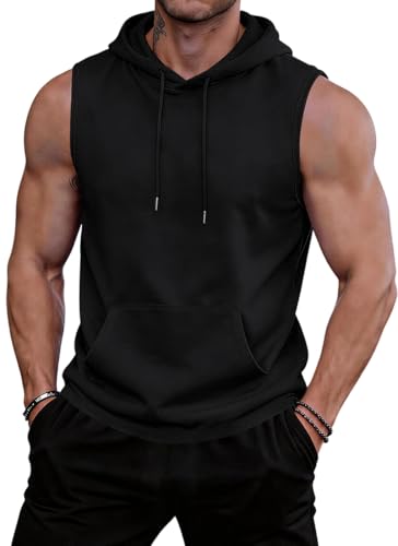 OLIPHEE Debardeur Homme à Capuche Tee Shirt sans Manche Homme Tank Top Sportswear Veste avec Poche Kangourou Débardeur Hommes Sport Fitness Musculation Gym...