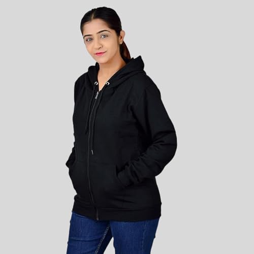Image of More & More HOODMASTER Women's Fleece Hoodie Sweatshirt with Zip Pockets Full Sleeves Regular Fit Solid Pattern Hooded Neck and Standard Length | Comfortable Fleece Hoodie for Women