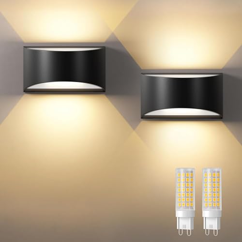 Uwithm Wandlampe mit Austauschbarer G9 LED lampe Warmweiß 3000K,Aluminium LED Wandleuchte Innen/Aussen,Aussenbeleuchtung für Wohnzimmer Garten,IP65...