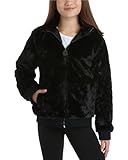 DKNY Girls' Fleece Jacket - Full Zip Hooded Sherpa Sweatshirt Jacket - Casual Teddy Coat for Girls (7-16), Size 14-16, Black