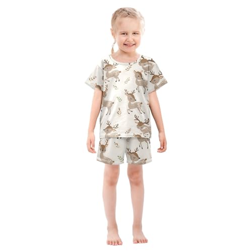 ALAZA Cartoon Deer Leaf Pajamas Short Sleeve 2 Piece Sleepwear Top and Bottom Pajama Set Unisex3