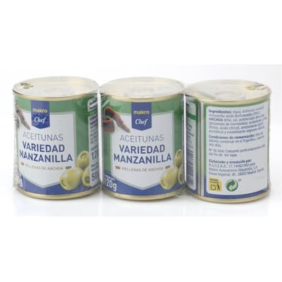 Aceitunas Rellenas de Anchoa Chef – El Sabor Mediterráneo en tu Mesa (Varios tamaños) (12 LATAS, Rellena de anchoa 50gne (120g))
