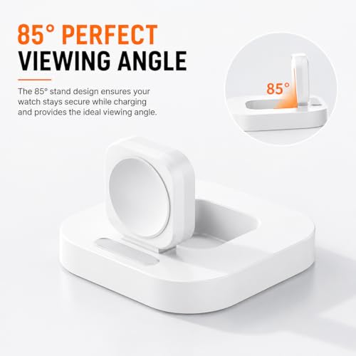 Image of Mizi Magnetic Wireless Charging Stand for Apple Watch, Foldable 2-in-1 Charging Dock Compatible with Apple Watch Series 11 /10 /9 /8 /7 /6 /5 /4 /3 /2 /SE /Ultra 3 /2 /1, Portable Desktop Watch Charger - White