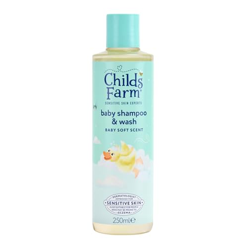 Childs Farm Baby Shampoo & Body Wash Baby Soft Scent Tear-free | Gently Cleanses & Soothes | Suitable for Newborns with Dry Sensitive Skin 250ml