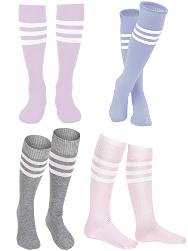 SATINIOR 4 Pairs Colorful Striped Neon Thigh High Socks Witch socks Soccer Socks for Women