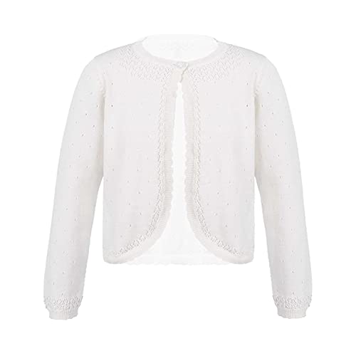 Kids Little Girls Cotton Knitted Cardigan Long Sleeve Lace Flower Bolero Shrug One Button Short Sweater Outerwear