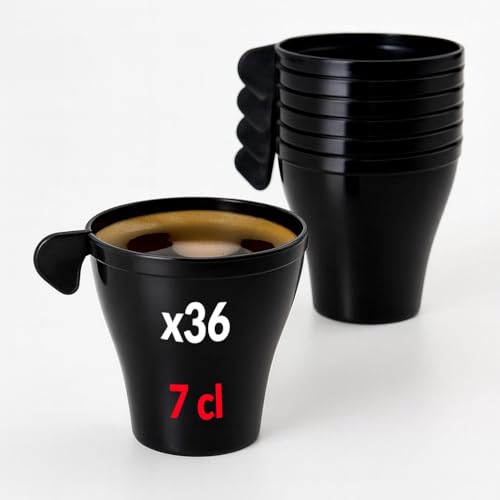 Table'Colors 36 Tasses à Café noires 7 cl avec anse - Réutilisable - Étanche - Empilable - Anniversaire - Mariage - Plastique dur - Solide - Mug - Expresso...