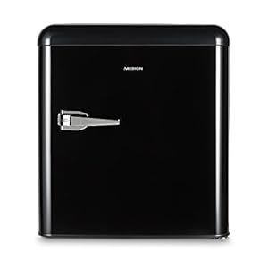 MEDION Mini koelkast (retrodesign, 42L inhoud, 1 glazen legger, manuele temperatuurregeling, in de hoogte verstelbare voetjes, MD37171) zwart
