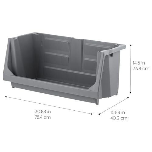 Image of IRIS USA 6 Pack Open Front Storage Bins, Jumbo Heavy Duty Stackable Garage Storage Bins with Handles, Interlocking Design, Dark Gray