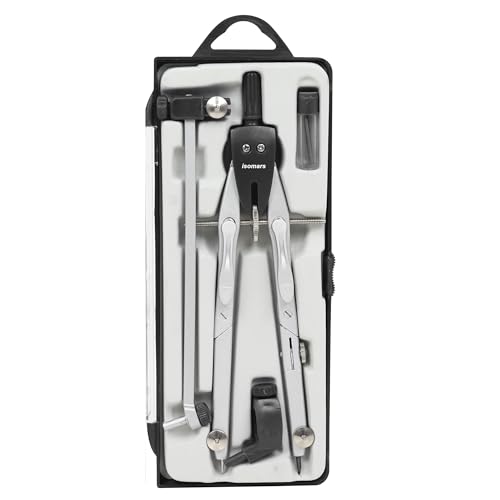 Image of Isomars Technical Drawing Compass Set | 4-Piece Engineering and Architectural Tools with Case | Rapid Adjustment Compass (Set of 4)