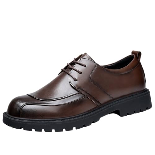 Men's Genuine Leather Oxford Shoes Spring Breathable British Style Business Formal Dress Shoes Elevated Sole Black Wedding Footwear