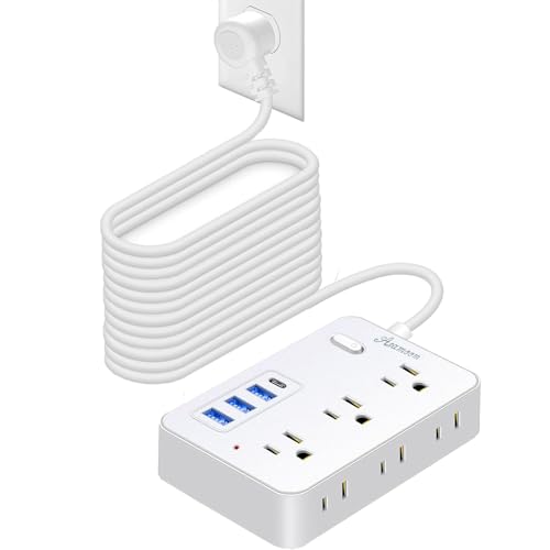 15 FT Extension Cord with Multiple Outlets, Asamoom 15 ft Surge Protector Power Strip with 6 Outlets with 4 USB Ports(1 USB C)?Flat Plug with Long Cord 1700 Joules Protection for Home Office White