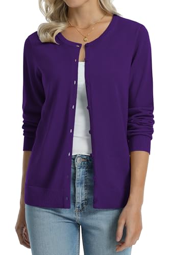 Image of QUALFORT Women's 100% Cotton Lightweight Cardigans Long Sleeve Knitted Button Down Sweater