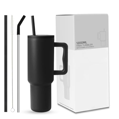 Image of SKDBPM Personalized Stainless Steel Tumbler with Handle, 1200ml Capacity, Black Insulated Travel Mug with Straw, Custom Name Design (1200 ML Pink Color Tumbler)