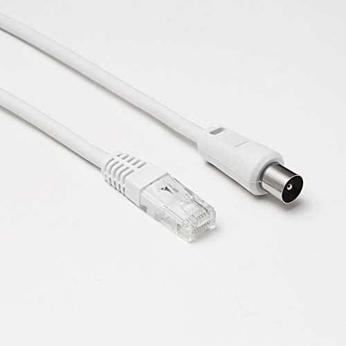 D2 Diffusion Câble RJ45 mâle vers coaxial mâle Longueur 2.00m - Cat 6 - Diamètre 9.52mm - Garantie 10 Ans - Blanc Cover