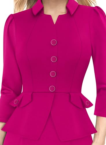 VFSHOW Womens Work Business Dresses Collared Notch Neck Office Buttons Peplum Slimming Sheath Pencil Dress3