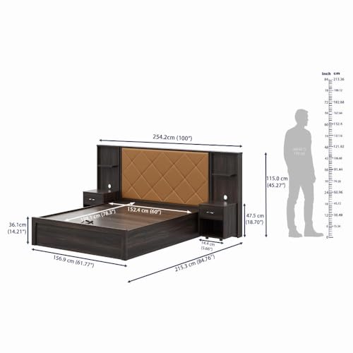 Image of Wakefit Bed | 3 Yr Warranty | Bed Queen Size,Hydraulic Storage,Camel Fabric Cushioned Upholstery Headboard,Density:680-750kg /m,Termite & Borer Resistant,Fits Mattresses Up to 8 inches(Noctis78x60-WM)