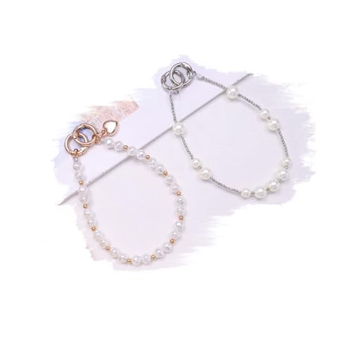 Beaded Phone Wrist Strap for Women Pretty Phone Charms Anti Drop Wristlet for Phone Multi Functional Cell Phone Chain Compatible for All Smartphone 2 Pcs- Gold Hear+Pearl