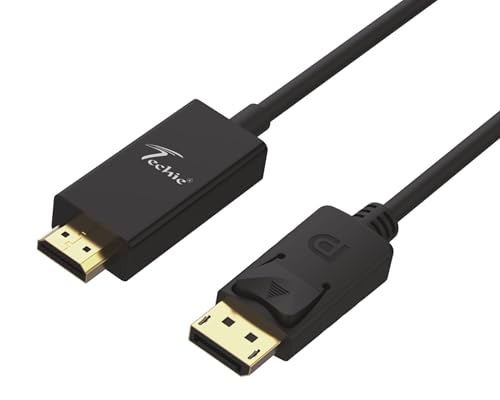Image of Techie DisplayPort to HDMI Cable 1.8m Full HD 1080p 60Hz Display Cable, DisplayPort (Male) to HDMI (Male) Video Converter, Durable PVC Build and Plug-and-Play (Black)