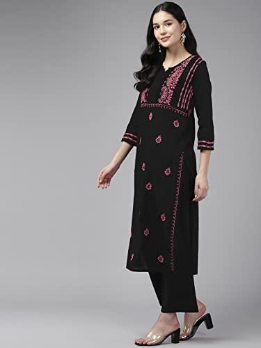 Image of Ada Women's Cotton Straight Fit Tunic Hand Embroidered Straight Lucknow Chikankari Kurta Kurti A411435