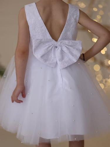 Satin Lace Tulle Flower Girl Dresses for Wedding Kids Princess Pageant Dress Pearls Bow Prom Ball Gowns Tutu Dress3