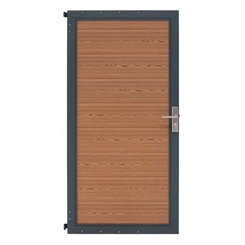 Puerta para Vallas para exteriores |MARRÓN| Aluminio y compuesto (WPC) | Panel doble cara | Diseño moderno | Fácil de montar | Ideal jardín o cerramientos | Valla de privacidad