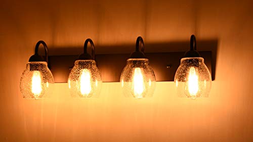 Image of ALICE HOUSE 28.7 inch Vanity Lights with Seeded Glass,4 Light Wall Sconce Lighting, Brown Farmhouse Bathroom Lights Over Mirror, Industrial Bathroom Lighting, ETL Listed, AL9081-W4