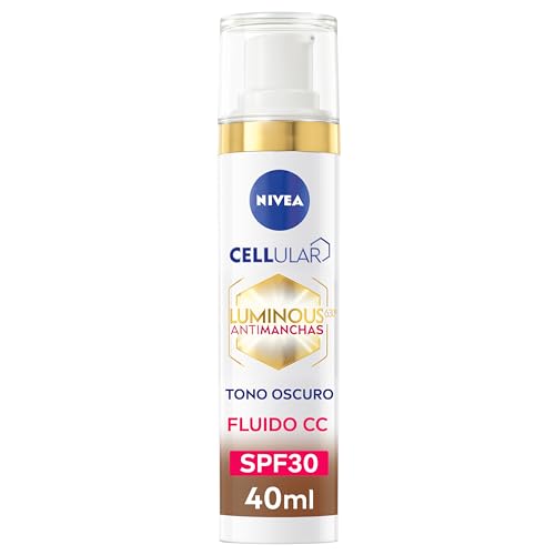 NIVEA Cellular Luminous630 - Fluido CC Antimanchas SPF30 3-en-1 - CC Cream Triple Acción - Cubre y Reduce las Manchas - Protector Solar Facial con Color - Todo Tipo de Piel - Tono Oscuro - 40 ml