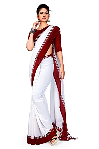 Image of Uniform Sarees Corp Women's Polyester, Cotton Saree With Blouse Piece