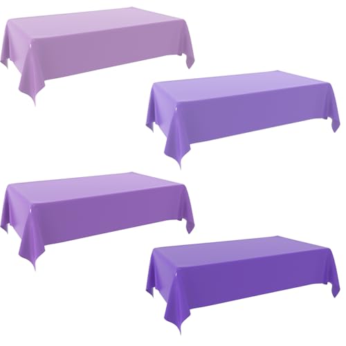 4 Purple Tablecloths, Purple Disposable Plastic Table Cloths, 4 Color Gradient Tablecloths for Bride Wedding, Birthday, Picnic Party, 54 X 108 Inches Rectangular Table Cloths