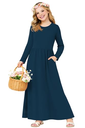 Image of Deerose Girls Maxi Dress Short Sleeve Casual Long Dresses with Pockets 5-14 Years