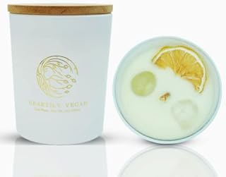Heartily Vegan Scented Soy Wax Candles Decorated with Quartz Crystals and Dried Flowers. Buying a Candle You Will Also Plant a Tree! (Coconut & Lime cytrine and Clear Quartz)