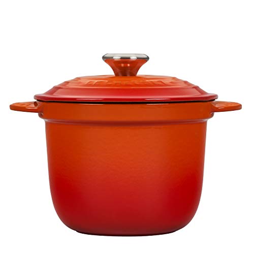 Le Creuset LS4101S-182SS Enameled Cast Iron Rice Pot with Stoneware Insert, 2.25-Quart, Flame