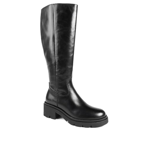 Jones Bootmaker Womens Domino Chunky Leather Long Boots Black Leather